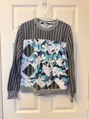 Peter Pilotto Gray and Navy Striped Crewneck Sweatshirt